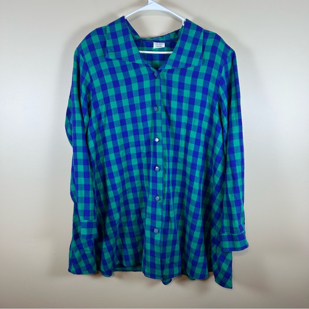 womens button down blouses Made In USA Size Large 100% Cotton Fun Square Buttons